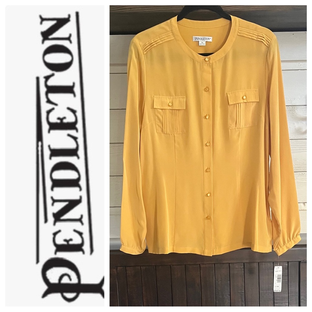 NWT PENDLETON $128 100% SILK Long Sleeve Button Down Blouse Sz: 14